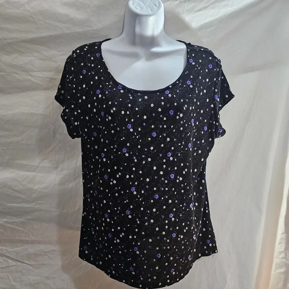 90s whimsigoth floral balck purple short sleeve blouse - Picture 3 of 3